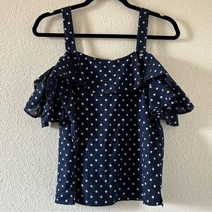J. Crew Polkadot Off Shoulder Cold Shoulder Ruffle Top Women Sz 2